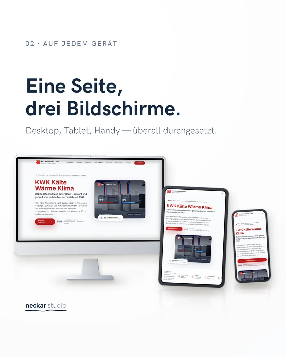 Die Startseite von kwk-lauffen.com auf drei Geräten nebeneinander: Monitor, Tablet und Smartphone, jeweils mit eigenem Layout